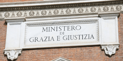 Ministry of Justice and Grace - text on the building in Italian
