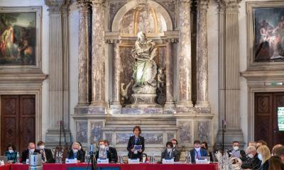 Italian Minister Cartabia talks at the meeting in Venice