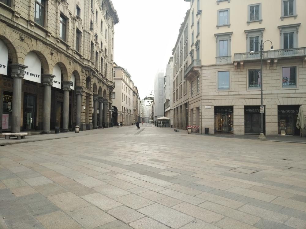 Empty street in Milan during lockdown in 2020, the author's image