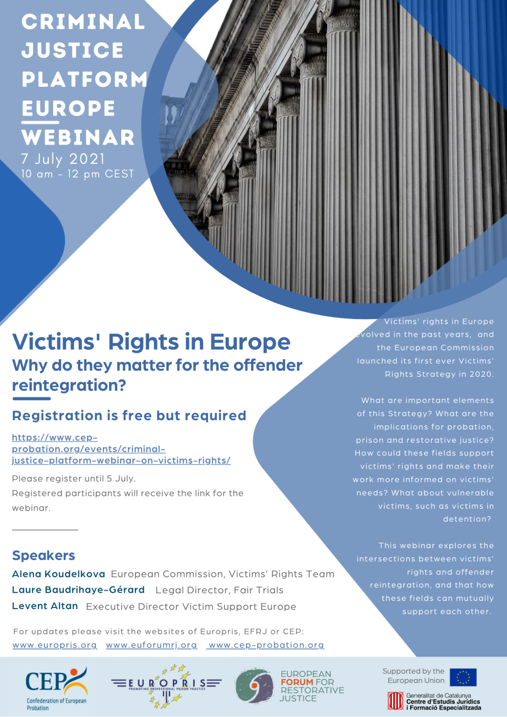 Criminal Justice Platform Europe Webinar flyer