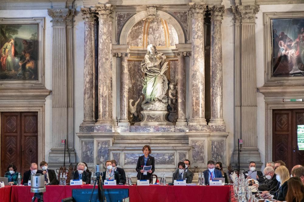 Italian Minister Cartabia talks at the meeting in Venice