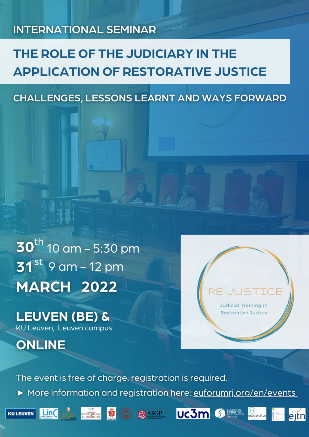 The flyer of the RE-JUSTICE closing seminar