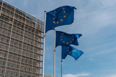 EU Commission building and EU flags