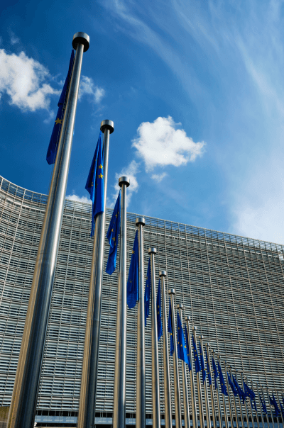 Flags in front of the EU Commission's building