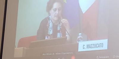 Claudia Mazzucato presenting at Milan, Minister Cartabia listening 